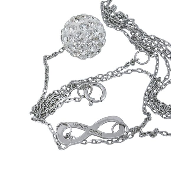 Cubic Zirconia Infinity Link Lariat Necklace | Vintage Sterling Silver | 16-18" - Picture 4 of 5